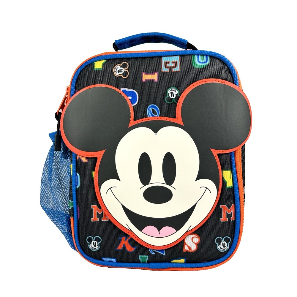 Disney Mickey Mouse 3D Face Lunch Box Alphabet Print Insulated Bag Blue Orange